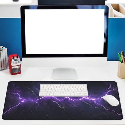 Electric Storm Gaming Mouse Pad Purple Lightning Dark Large Desk Mat Waterproof Stitched Edges Rubber Base Non-Slip Deskmap Computer Keyboard Mat Office Computer Keyboard Laptop 31.5"x11.8" - color: Electric Storm