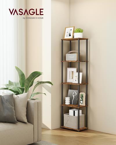 VASAGLE Superfast Toolless Assembly, 5-Tier Shelf for Living Room, Standing Shelf, Bookshelf, Bedroom, Kitchen, 9.4 x 15 x 54.7 Inches, Rustic Brown and Ink Black ULLS135K01 - color: Rustic Brown + Ink Black, size: 5 Tiers (15"W)