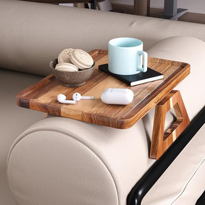 Acacia Wood Couch Arm Tray,Folding Sofa Armrest Tray,Couch Arm Table Clip-On Couch Desk for Drinks, Snacks,Phone,Remote Control - style: Classic