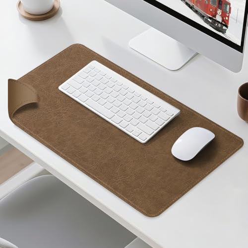 Imitation Crazy Horse Leather Desk Mat - Waterproof Desk Pad - Ideal for Large Mouse Pad and Desk Mats on Top of Desks (Camel+Camel, 25"*13") - color: Camel+camel, size: 25" x 13"