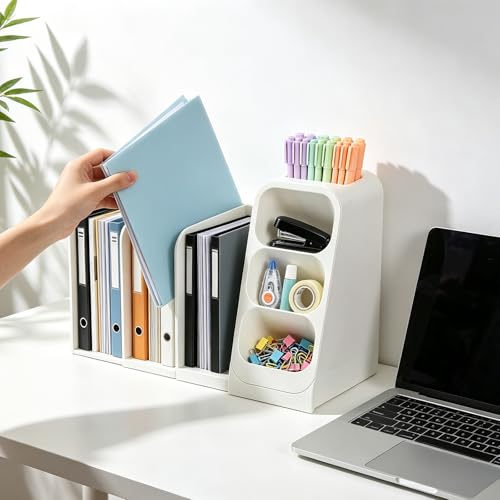 Multifunctional & Retractable Office Desk Organizer and Bookshelf, Small Space Desk Organizer with Magazine File Holder and Pen Holder,Desk Accessories & Workspace Organizers Office Supplies
