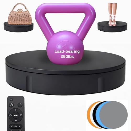 JAYEGT Motorized Rotating Display Stand, 350Lbs Load，360 Degree Electric Rotating Turntable for Photography Products Display，Live Show,Remote Control +5 Colors Backgrounds (Black/11.8inch /Wired) - color: Black, size: 11.8inch