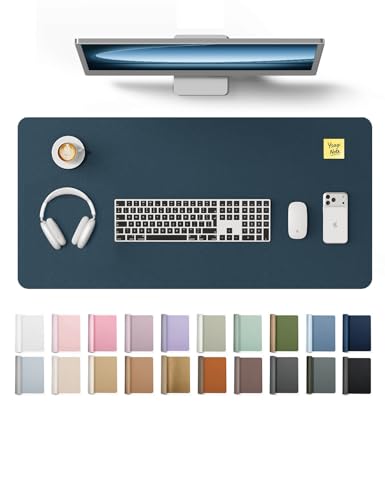 YSAGi Leather Desk Protector, Office Mat, Large Mouse Mat, Non-Slip PU Leather Blotter, Laptop Pad, Waterproof Writing Pad for Office and Home (Dark Blue, 35.4" x 17") - color: Dark Blue, size: 35.4" x 17"