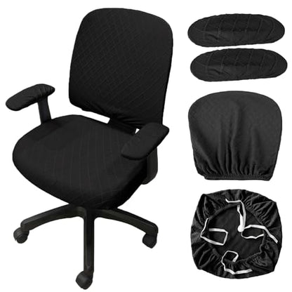 Stretch Jacquard Office Chair Cover with Armrest Covers, Removable Washable Desk Chair Cover, Anti-dust Seat Cushion Protectors -Seat + Backrest, Black - color: Black, size: Chair Seat + Backrest + Armrest Cover