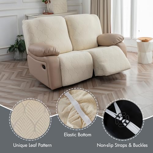 100% Waterproof Recliner Loveseat Cover, 2 Pieces Stretch Recliner Sofa Slipcovers Washable Couch Cover Furniture Covers for Pets, Dogs, Kids (Beige, 2 Seater) - color: Beige, size: 48"-62" 2 Seater