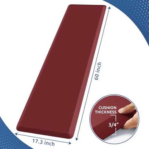 KitchenClouds Kitchen Mat Cushioned Anti Fatigue Kitchen Rug 0.8inch Water Resistant Non Slip Kitchen Rugs and Mats Standing Desk Mat Comfort Floor Mats for Kitchen Sink Office (17.3"x60",Red) - color: Red, size: 60"L x 17.3"W x 0.8"Th