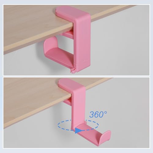 HARFINGTON Headphone Stand Holder 360 Degree Adjustable Clamp Desk Hook Clamp 0.39"-1.65" Clamping Range PC Gaming Headset Stand for Headphone Earphone, Pink - color: Pink