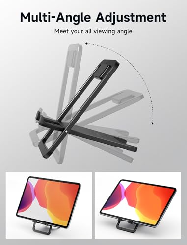 JSAUX Universal Tablet Stand, Portable Foldable Tablet Holder for Desk Compatible with iPad mini/Air, Samsung Galaxy Tab, Kindle Fire, ROG Ally, iPhone and Other Tablets-Black - color: Black