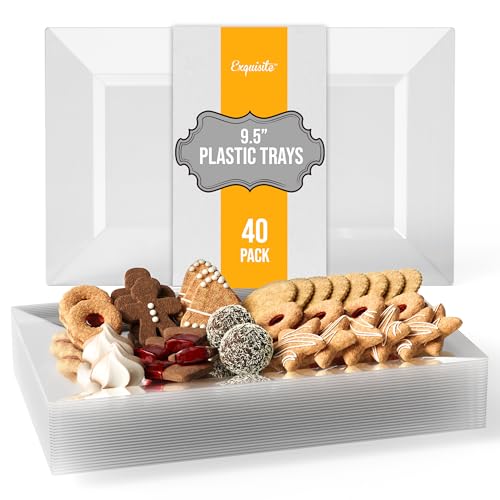 Exquisite Plastic Serving Trays for Party - 40 Pcs 9.5 Inch Clear Serving Platters, Plastic Trays for Food, Clear Tray, Food Tray Disposable Platters for Parties, Catering & Buffet - color: Clear, size: 9.5 Inches