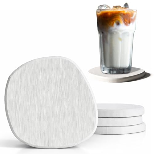 Diatomaceous Earth Coasters Set of 4 for Drinks, Moisture Water Absorbent Stone Coasters for Table Desk at Work, Water Absorbing Instant Drying Diatomite, Modern White - color: White, size: 4