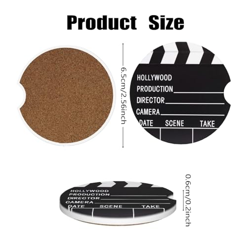 Car Cup Holder Coasters, 2 Pcs Ceramic Coasters with Finger Slot and Cork Back, Anti-Slip Shock Absorbing Women and Men Universal Car Accessories - Camera Board - color: Camera Board