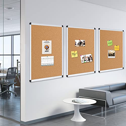 VIZ-PRO Cork Notice Board, 24 X 18 Inches, 3 Pack, Silver Aluminium Frame - size: 3 Pack 24 X 18 Inches