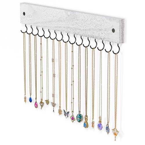 Lolalet Wooden Necklace Holder for Wall with 15 Hooks, Necklaces Hanger Easy Install Wall Mount Necklace Organizer, Jewelry Hangers for Chains, Bracelets, Earrings -Vintage - color: Vintage