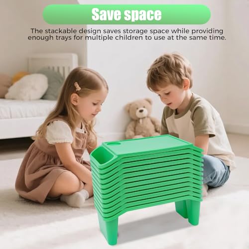 12 Pcs Kids Lap Desk Tray, Kindergarten Children's Tray with Side Pockets, Portable Lap Bed Table, Student Lap Desk, Plastic Breakfast Laptop Trays for Writing Eating Game Classroom Snacks Boy Girl