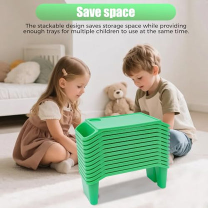 12 Pcs Kids Lap Desk Tray, Kindergarten Children's Tray with Side Pockets, Portable Lap Bed Table, Student Lap Desk, Plastic Breakfast Laptop Trays for Writing Eating Game Classroom Snacks Boy Girl