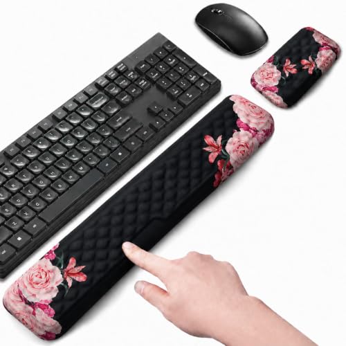 Keyboard Wrist Rest Mouse Wrist Support, Memory Foam Wrist Rest Pad for Computer Laptop, Ergonomic Wrist Cushion Support for Typing Pain Relief, Gaming Home Office, Flowers Pink - color: Flowers Pink