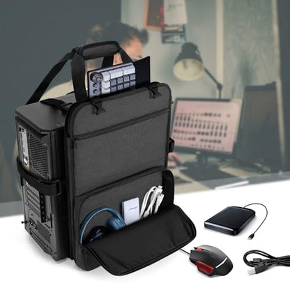 Trunab PC Tower Carrying Strap with Handle, Desktop Carrying Case with Pockets for Keyboard, Cable and Computer Accessories, Ideal for Transporting On The Go (Patented Design) - size: L - Fits Mid & Full Tower