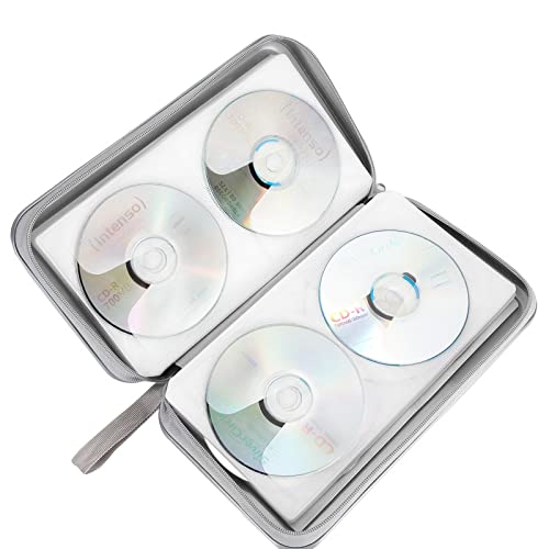 Siveit CD Case Holder, 80 Capacity CD/DVD Case Holders Wallet Hard Plastic CD DVD Disc Cases Storage Binder for Car Home Office Travel (Grey) - color: Silver