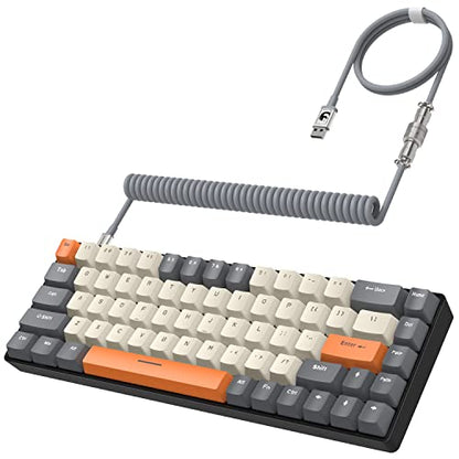 ZIYOU LANG RK-T8 Wired 65% Mechanical Gaming Keyboard with RGB LED Backlit Anti-ghosting TKL Mini 68 Key Custom Coiled C to A Cable Tactile Blue Switch for PS4 PS5 Xbox PC Mac Gamer(Dark Gray/White) - color: Dark Gray White, size: 65% Keyboard