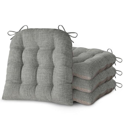 Chair Cushions for Dining Chairs Set of 4 Durable D-Shaped Seat Cushions with Non-Slip Backing Secure Ties Thick Cozy Seat Pad for Kitchen Dining Room Office(18x16.5x3in Light Grey) - color: Light Grey