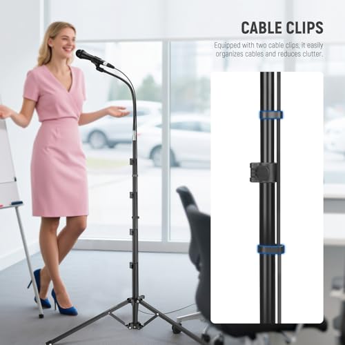 NEEWER Microphone Stand with Flexible Arm, Boom Arm Mic Floor Tripod Mount Holder with Mic Clips, 3/8" to 5/8" Adapter, Cable Clips for Singing Vlogging Live Streaming Video Recording, MS010