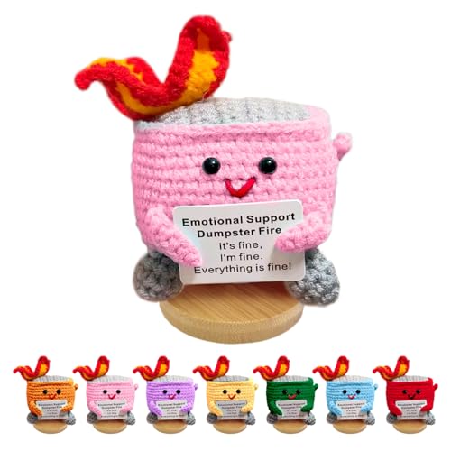 Emotional Support Dumpster Fire - Positive Crochet Birthday Gifts for Women Men, Handmade Knitted Retirement Farewell Going Away Gifts for Friend Coworkers Chaos Coordinator Office Administrative Boss - color: Pink