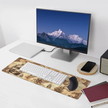 Nautical Compass Mouse Pad Extended Large Gaming Mouse Pad XL Stitched Edges for Gamer Home Office 31.5 X 11.8 Inch - color: Nautical Compass