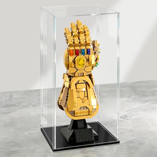 LANSCOERY Acrylic Display Case, 5.9x7.1x13.8 in, Upgraded Thickened UV-Resistant Showcase, 98% Clarity Dustproof Box with Glossy Black Base for Action Figures, LEGO & Models, Scraper & LED Light - color: Black, size: 5.9x7.1x13.8inch