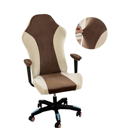 Lavish Cover Velvet Stretchable Gaming Chair Cover, Washable, Anti-Scratch Slipcover with Armrest Protection, Cat Scratch Proof for Office and Computer Chairs(No Chair, Coffee) - color: Coffee