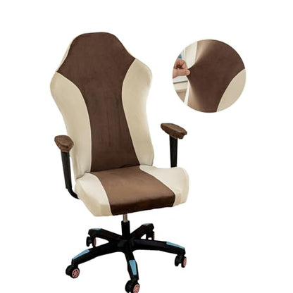 Lavish Cover Velvet Stretchable Gaming Chair Cover, Washable, Anti-Scratch Slipcover with Armrest Protection, Cat Scratch Proof for Office and Computer Chairs(No Chair, Coffee) - color: Coffee
