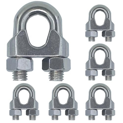 6PCS 3/8 Inches M10 Stainless Steel Wire Rope Cable Clip Clamp - size: M10 Clips-6PCS