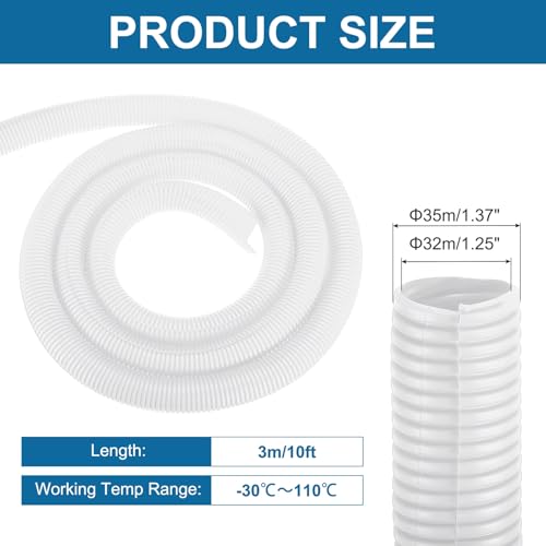 MECCANIXITY 1 1/4 Inch 10ft Split Wire Loom Tubing, Flexible Cord Protectors with Installation Tool Cable Management Sleeve Conduits Cover for Office Home Electrical Automotive Wires, White - color: White, size: 1 1/4 Inch 10ft