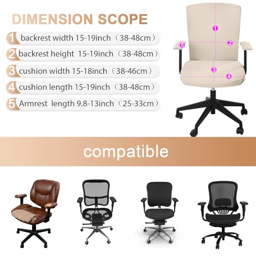 Tallew 4 Pcs Office Chair Covers Set Computer Universal Protective Stretchable Chair Seat Covers Desk Armrest Slipcovers Pads Office Cushion Backrest for Rotating(Cream) - color: Cream