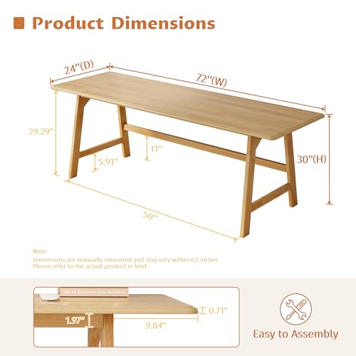 IOTXY Solid Wood Writing Table - 72" W x 24" D Minimalist Long Computer Desk for Home Office, Work, Study, Creativity, and PC Workstation, Oak - color: Oak, size: 72" W