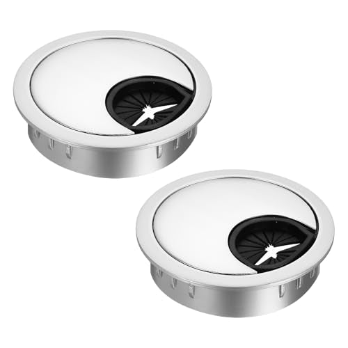 MECCANIXITY 2 Pcs Desk Grommet 2 Inch, Zinc Alloy Round Desk Hole Cover Wire Cable Cord Organizer for Home Office Computer Table Cables, 49.5mm, Dark Silver - color: Dark Silver, size: 2 Inch/49.5mm