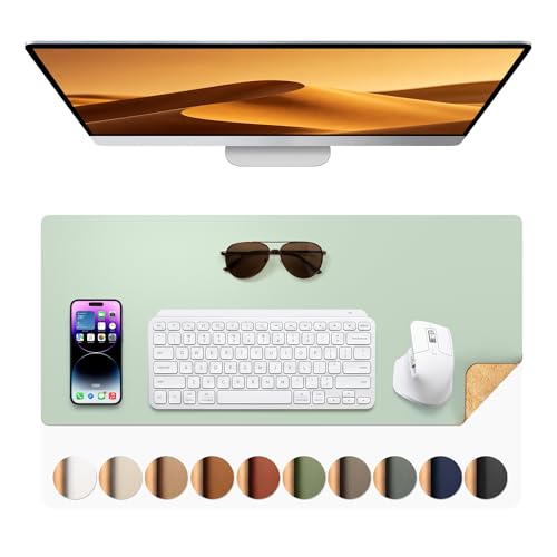 Aothia Double-Sided Desk Pad – 25.6"x13.7" Large Mouse Pad, Leather Desk Mat with Eco Cork Protector, Waterproof Desk Blotter for Office/Home (Aqua) - color: Aqua+cork, size: 25.6" x 13.7"