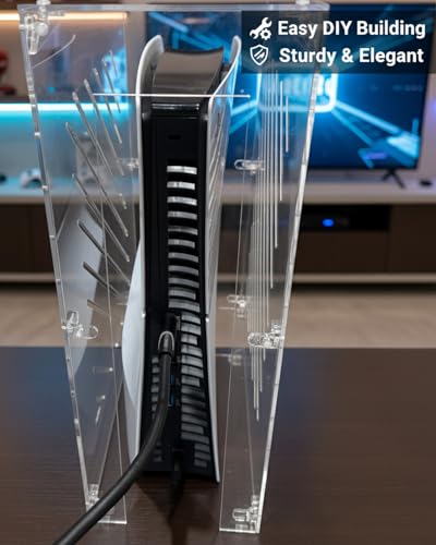 Clear Acrylic Protective Cover for PS5 Console,Transparent Lucite Case Compatible with Sony PlayStation 5 Pro/Slim/Disc/Digital,Simple Self-Assembly Vertical Protection Box(12"L x 5.7"W x 16.3"H) - size: Vertical Protective Cover-12.1"L x 5.8"W x 16.4"H