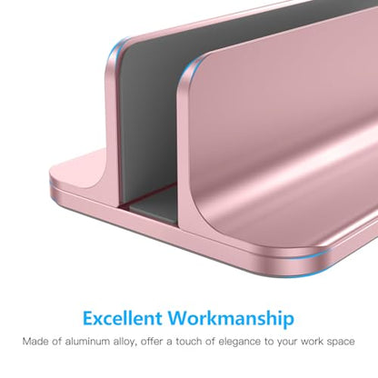 OMOTON Vertical Laptop Stand Holder, Desktop Aluminum Stand for MacBook with Adjustable Dock Size, Fits All MacBook, Surface, Chromebook and Gaming Laptops (Up to 17.3 inches), Rose Gold - color: RoseGold