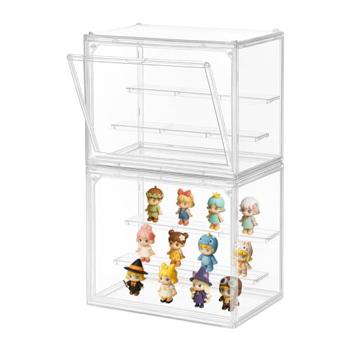 2-Pack Acrylic Display Case for Collectibles, Modular 3-Tier Clear Display Box with Magnetic Door, Stackable Figure Cabinet for Blind Box, Mini Figures, Vinyl Figures & 1:24 Diecast Cars - size: Medium