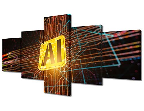 TUMOVO Wall Art for Office Technology Concept Pictures Print On Canvas Canvas Artwork Wall Decor Technology Chip Details Canvas Prints Wall Art Decor Canvas Wall Art Ready to Hang, 50"x24" - color: Artwork-04, size: 50''Wx24''H