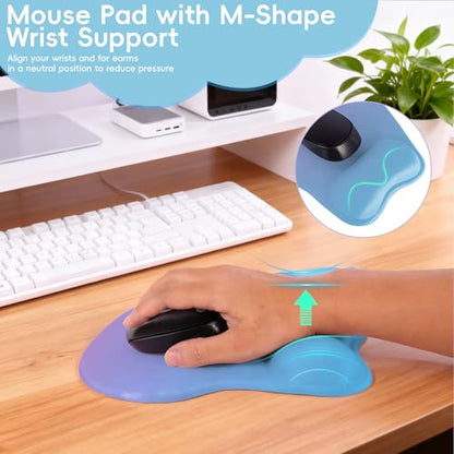 Mouse Pad with Wrist Rest Ergonomic Mouse Pad with Comfortable M-Shape Pain Relief Wrist Support Non-Slip PU Base Mousepad for Laptop, Office & Home (Blue Violet) - color: Blue Violet