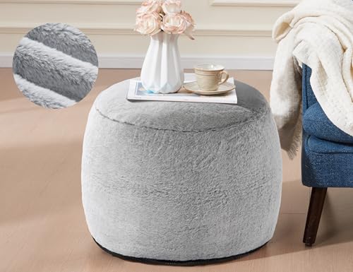 WSOFRLAC Boho Ottoman Living Room Furniture 20"x15", Large Round Ottomans Pouf Couch Foot Rest Grey Pouf Ottoman Foot Rest with Foam Chunk Filling, Pouffe Ottomans Stuffed Foot Rest Poufs for Couch - color: Light Grey, size: 20"D x 20"W x 15"H