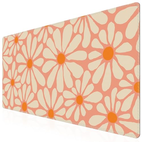 iCasso Desk Mat, Desk Matt for Desktop, Cute Desk Pad Mat, XXL Large Mouse Pad for Desk, Anti-Slip Big Mousepad with Stitched Edges, Keyboard Pad Mouse Mat for Computer, Work, Gaming (Orange Floral) - color: A-Orange Floral