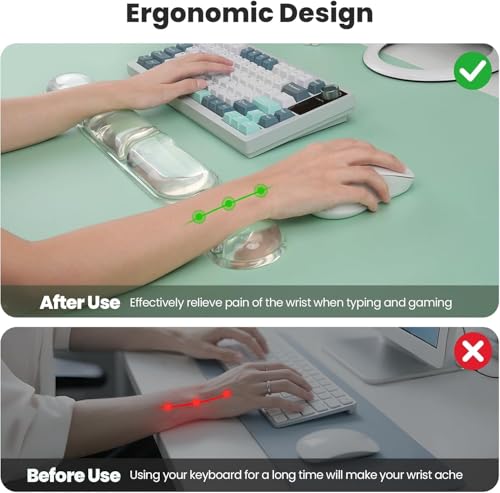 O.T.M Wrist Rest Support for Mouse Pad & Keyboard Set, Circle Ergonomic Mousepad & Coaster with Silicone, Non-Slip Base, Clear