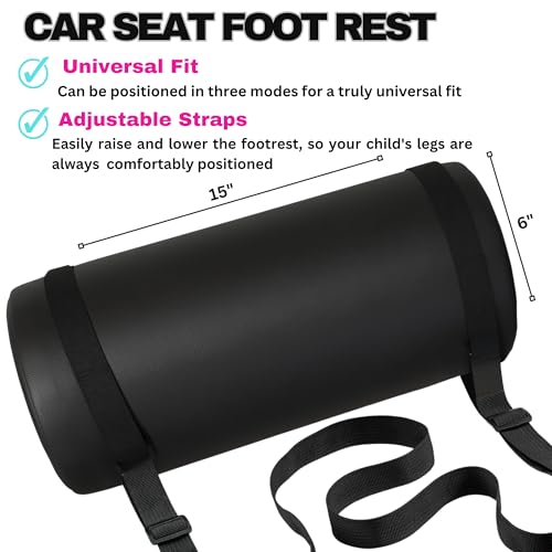 SWANOO Car Foot Rest with Extra Long Straps - Adjusts to Any Carseat or Toodlers Booster Seat - Black Leather Leg Rest for Kids - color: Leather Black