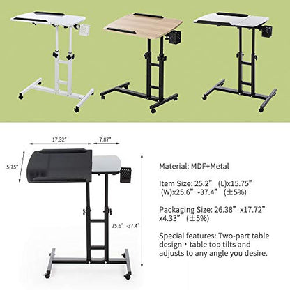 Overbed Table,Adjustable Laptop Desk with Cart, Computer Workstation, Bed Side Table, Tiltable Table and Mouse pad for Laptop-Marble White