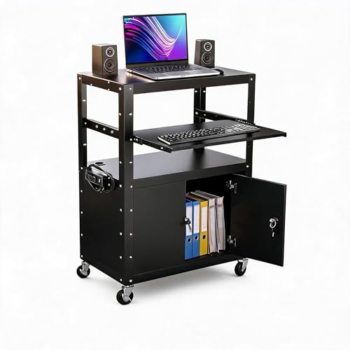 Adjustable Height AV Media Cart, 24-42 Inch Mobile Stand with Locking Storage, Extended Tray Organizer, Cable Management Wheels, for Home Office School - size: Without extension rack