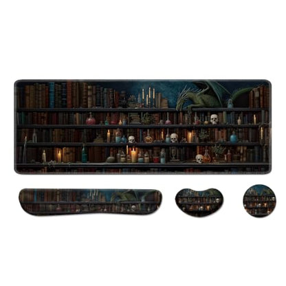 Desk Pad and Keyboard Wrist Rest, Large Mouse Pad + Keyboard Pad+Mouse Wrist Support, Non-Slip Desk Mat Protector for Office, Home 31.5×11.8 Inches Gothic Skeleton - color: Gothic Skeleton