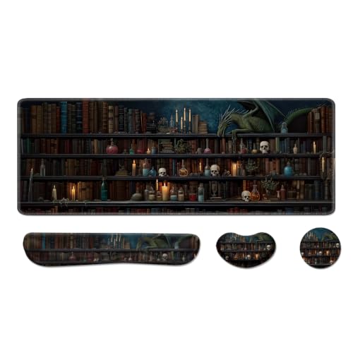 Desk Pad and Keyboard Wrist Rest, Large Mouse Pad + Keyboard Pad+Mouse Wrist Support, Non-Slip Desk Mat Protector for Office, Home 31.5×11.8 Inches Gothic Skeleton - color: Gothic Skeleton