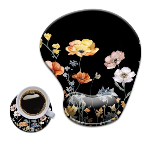 HOPONY Gel Wrist Rest Mouse Pad-Ergonomic Office Mousepad with Wrist Support-Non-Slip,Design Desk Accessories Mat for Home&Game Decor Floral White - color: Floral White